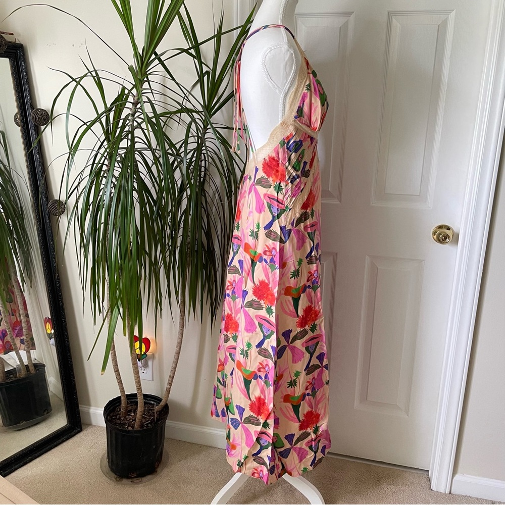 Farm Rio Sand Fairies Lace Trim Slip Midi Dress NWT Medium Beige Pink - Picture 9 of 16